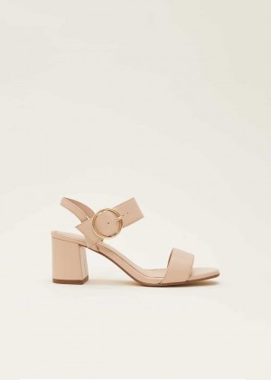 Beige Phase Eight Leather Buckle Heels | 4602NGRTA