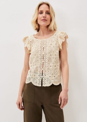 Beige Phase Eight Paulie Crochet Pattern Knitwear | 4267XJSWU