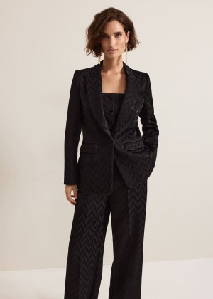 Black Phase Eight Adalynn Fitted Jacquard Coats | 7053YSDCW