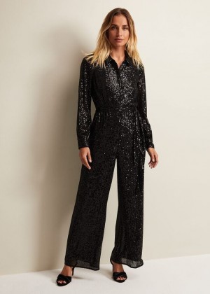 Black Phase Eight Alessandra Sequin Jumpsuit | 0265DMXNB