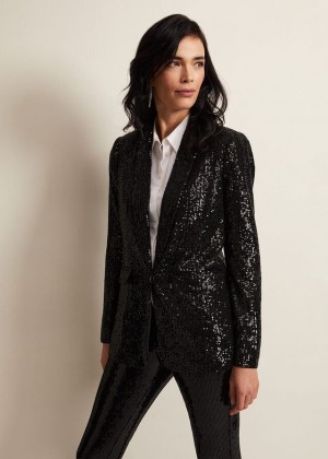 Black Phase Eight Ameera Sequin Soft Jackets | 0249ODQUV