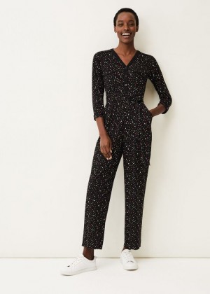 Black Phase Eight Anglia Ditsy Print Jumpsuit | 7145BTCEP