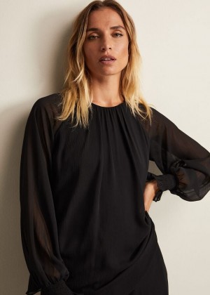 Black Phase Eight Aria Chiffon Double Layer Shirts | 9206UHGXY