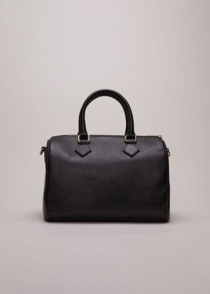 Black Phase Eight Black Leather Bowling Bags | 0879LETFH