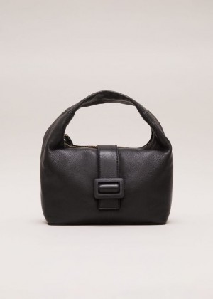 Black Phase Eight Black Leather Buckle Bags | 6048UFBOY