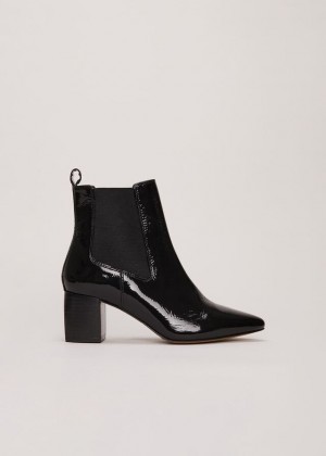 Black Phase Eight Black Leather Patent Boots | 0432XNSFK