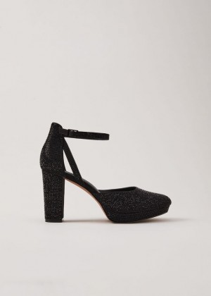 Black Phase Eight Black Sparkly Platform Heels | 6710LNSHC