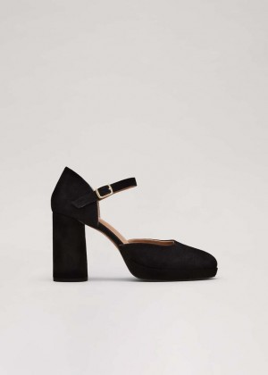 Black Phase Eight Black Suede Closed Toe Platform Heels | 2073QGWOD