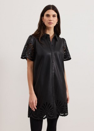 Black Phase Eight Cutwork Pu Dress | 1538COGDH