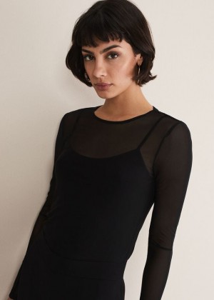 Black Phase Eight Eleena Mesh T Shirts | 4678WTBQD