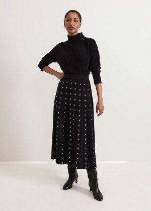 Black Phase Eight Emilia Eyelet Skirts | 2014KZMRO