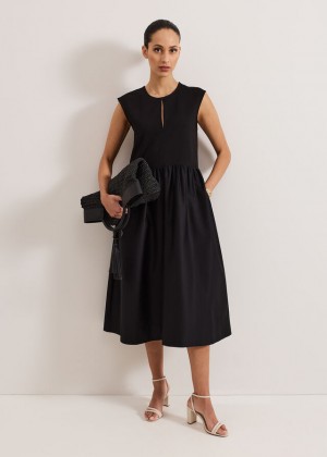 Black Phase Eight Jenny Mix Woven Dres Dress | 3678EZMJR