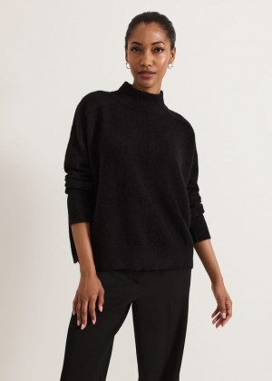 Black Phase Eight Jordan Alpaca Funnel Neck Knitwear | 5679QSDXB