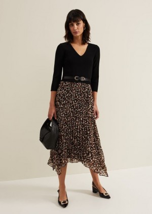 Black Phase Eight Josephine Animal Woven Hem Dress | 3476WEGCI