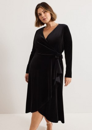 Black Phase Eight Julia Velvet Wrap Dress | 3564BZWOU