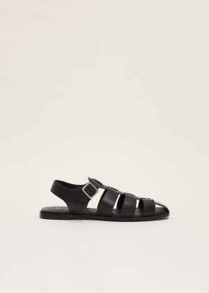 Black Phase Eight Leather Chunky Strap Flats | 5346OAYQE