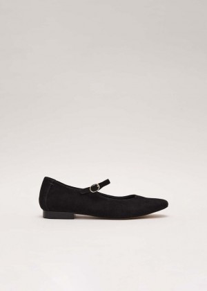 Black Phase Eight Leather Square Toe Mary Jane Flats | 1752AJLHI