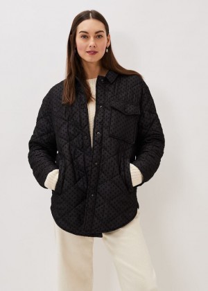 Black Phase Eight Lola Quilted Polka Dot Coats | 9271OYUCF