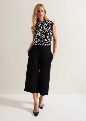 Black Phase Eight Lori Ponte Culottes Trousers | 7529TOMKA