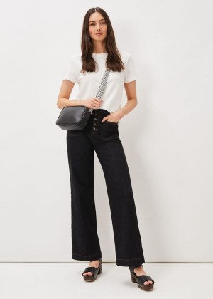 Black Phase Eight Magsie Wide Leg Jeans | 8134QDVHB