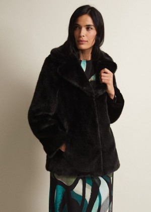 Black Phase Eight Megan Faux Fur Coats | 5071EHXAP