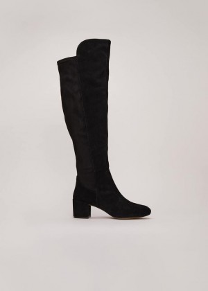 Black Phase Eight Milly Leather Knee High Boots | 2864BWFNO