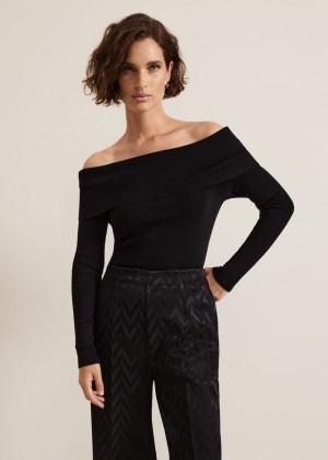 Black Phase Eight Nya Fine Bardot Knitwear | 6702ZTPQX