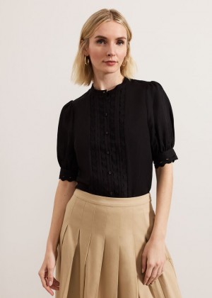 Black Phase Eight Ottilie Linen Shirts | 4789YQFXR