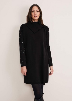 Black Phase Eight Paloma Stud Sleeve Coats | 2108HIZPG