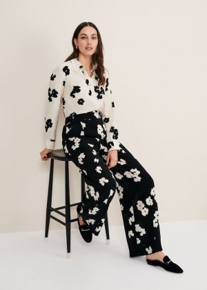 Black Phase Eight Rae Floral Wide Leg Trousers | 3458ZPQLK