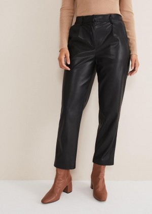 Black Phase Eight Rya Pleather Straight Leg Trousers | 8326CVRPG