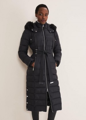 Black Phase Eight Sofie Waisted Puffer Coats | 1245JWCUR