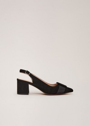 Black Phase Eight Suede Buckle Block Heels | 5239NRJXH