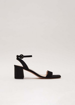 Black Phase Eight Suede Scallop Block Heels | 4581UAXPR