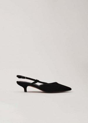 Black Phase Eight Velvet Slingback Kitten Heels | 9072IAOZH