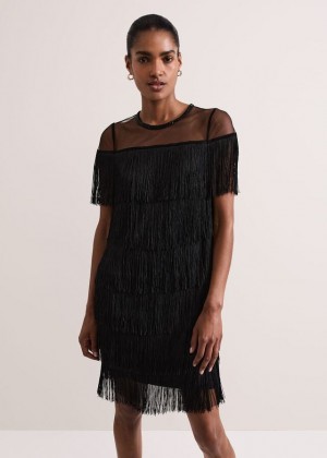 Black Phase Eight Viola Fringe Dress | 4587LCFKM