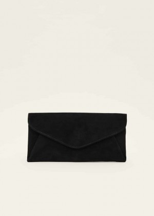 Black Phase Eight Wendie Suede Envelope Bags | 0356QSINY