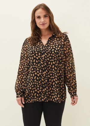 Black / Brown Phase Eight Millie Spot Shirts | 5819CPTLE