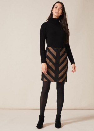 Black / Brown Phase Eight Mirren Chevron Skirts | 3542IYLQK