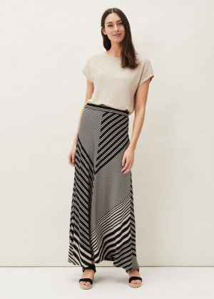 Black / Grey Phase Eight Roz Stripe Skirts | 4708AXVJG