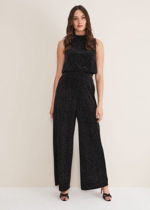 Black / Multicolor Phase Eight Dove Glitter Velvet Trousers | 8425VGZXY