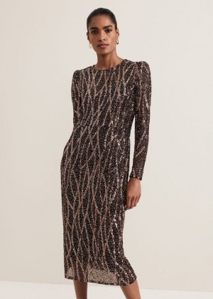 Black / Multicolor Phase Eight Kaleigh Sequin Dress | 9530INQAZ