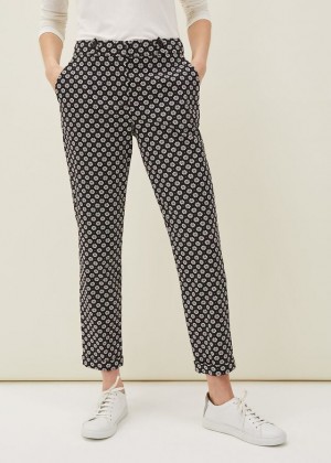 Black / Multicolor Phase Eight Ryleigh Geometric Print Tapered Trousers | 5367ZYUPX