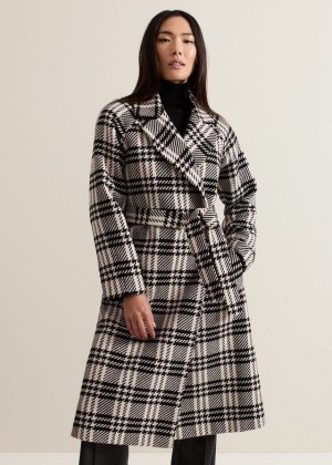 Black / White Phase Eight Cassie Check Wool Coats | 8265ULHYT