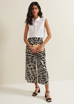 Black / White Phase Eight Malaya Abstract Print Culottes Trousers | 6102CAJLE