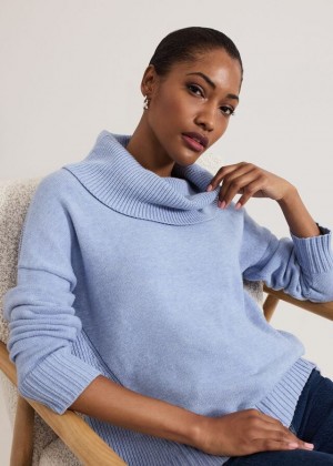 Blue Phase Eight Dara Blue Chunky Cowl Neck Knitwear | 3694HJSYV