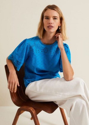 Blue Phase Eight Sage Broderie Shirts | 8593HVTIK