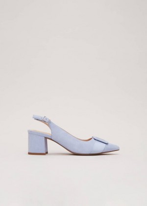 Blue Phase Eight Suede Buckle Block Heels | 2537IXAHT