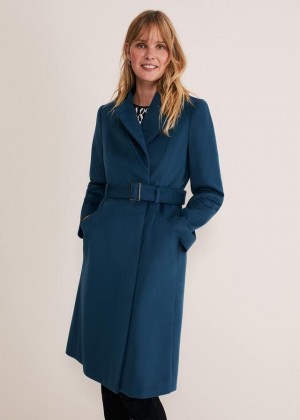 Blue Phase Eight Susie Collarless Wrap Coats | 3987CUSZL