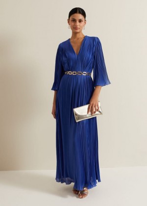 Blue Phase Eight Venetia Pleat Beaded Dress | 0971EDVPS